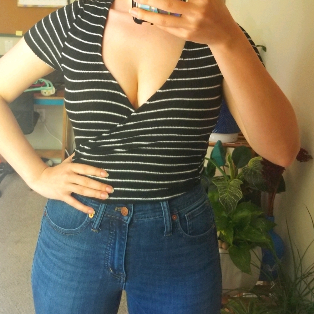 Stripped faux wrap top.